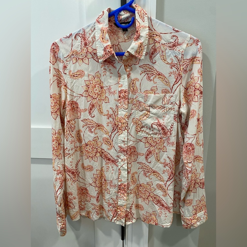 Express Floral/Paisley Button-up Blouse